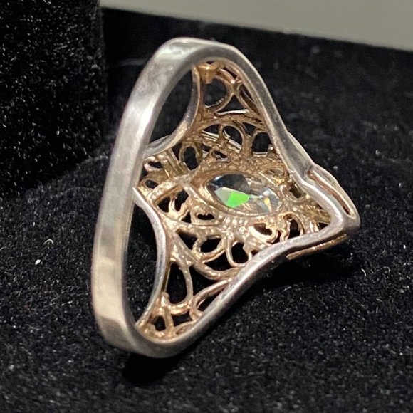 Ring Marquis CZ Cubic Zirconia 10mm x 5mm Filigree Vintage Jewelry Sterling Silv - Picture 8 of 16